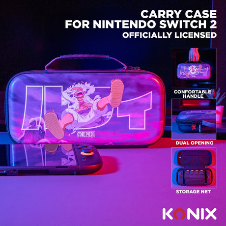 Housse de protection et transport - Nintendo Switch 2 - Konix - One Piece - Rangement accessoires - Motif Luffy Gear 5 - Violet