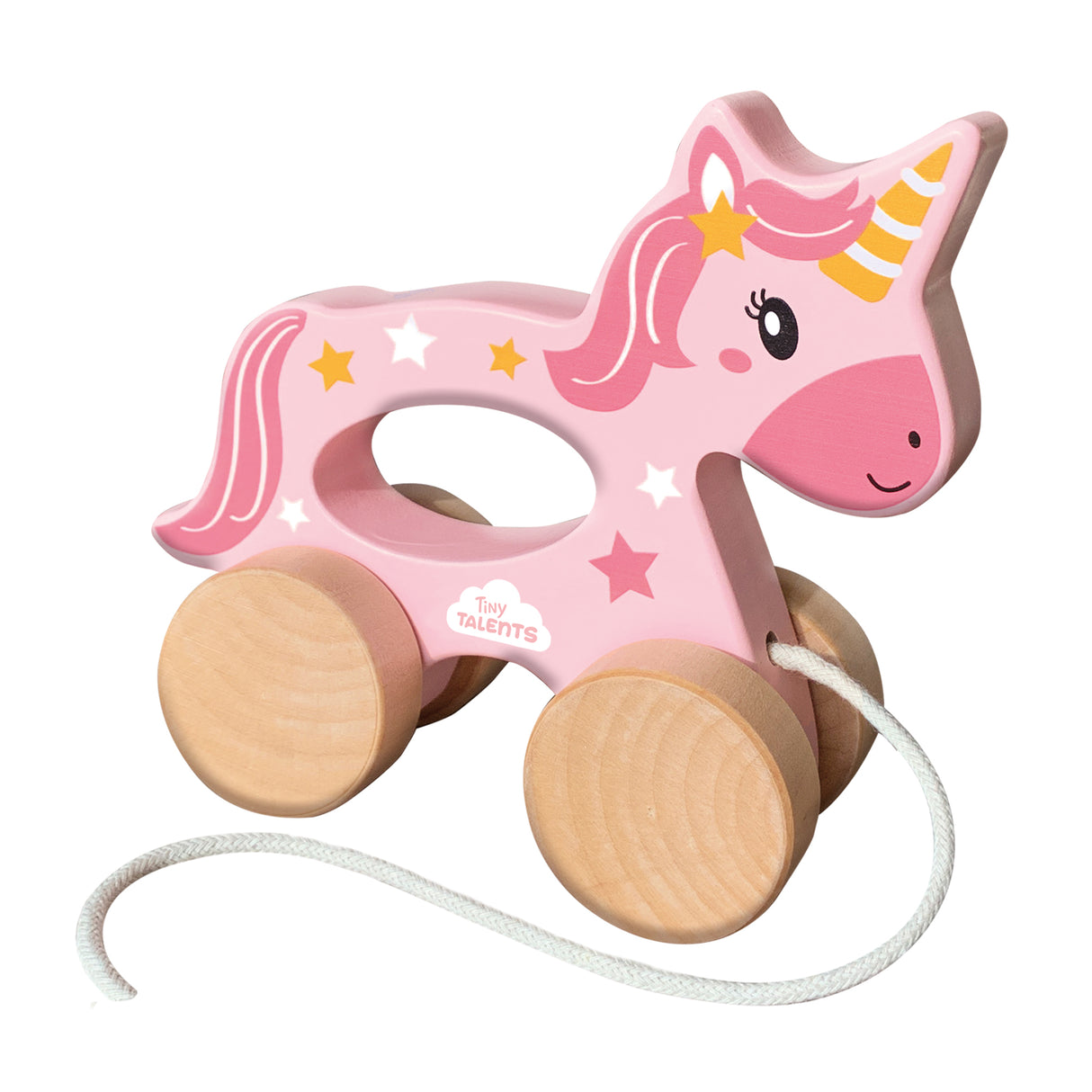 Licorne en bois 2 en 1 - A pousser et a tirer - SES CREATIVE - Licorne rose a pousser ou a tirer.