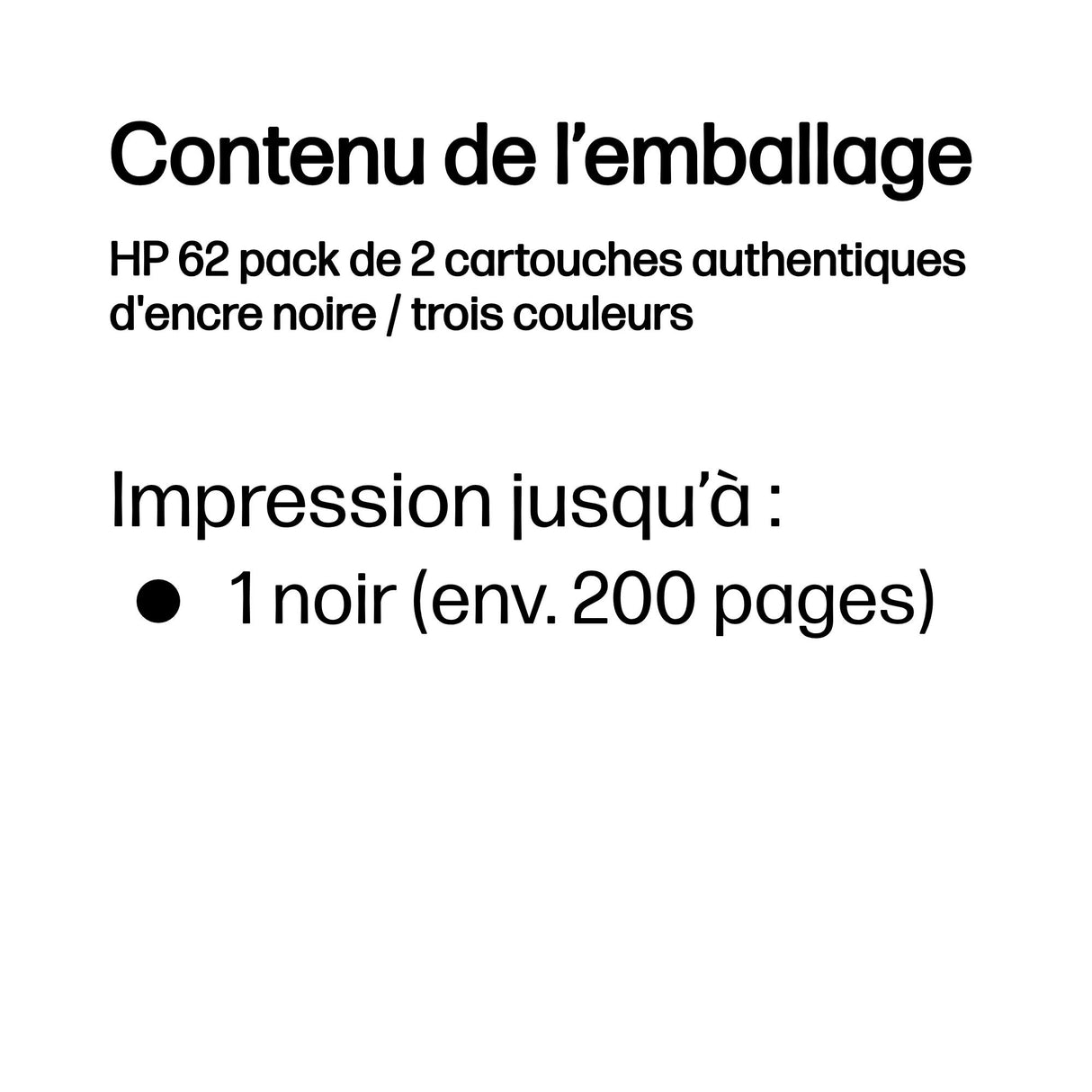 Pack 2 Cartouches d'encre HP 62 (Noir, 3 couleurs)