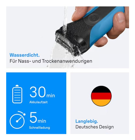 Rasoir électrique BRAUN Series 3 - Bleu et noir - Autonomie 30 minutes - Charge rapide 5 minutes