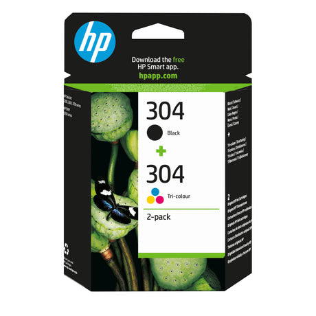 HP 304 Pack de 2 cartouches d'encre noire et trois couleurs authentiques (3JB05AE) pour DeskJet 2620/2630/3720/3730, Envy 5020/5030