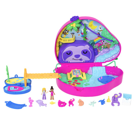 Polly Pocket-La Famille des Paresseux-Coffret 2 en 1, jouet de voyage HRD40