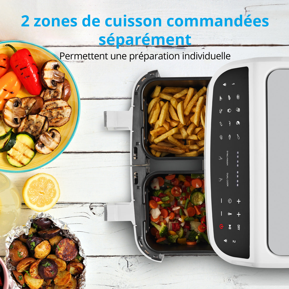 Friteuse a Air Chaud - MEDION - P20 XXL Twin - 2600 W - 2 paniers - 9 programmes - Blanc