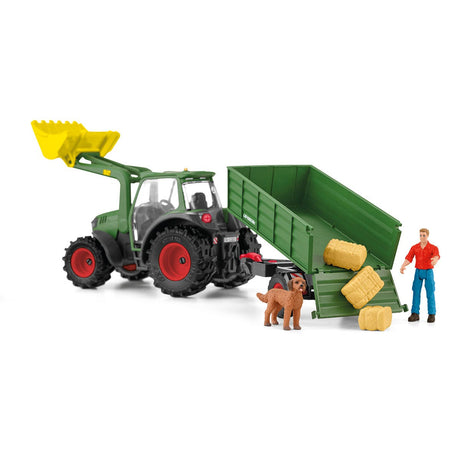 Tracteur et remorque, Coffre schleich avec 1 tracteur, 1 rremorque,  1 figurine humaine articulée, 1 figurine chien, pour enfants