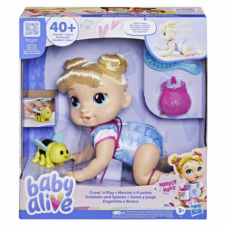 Baby Alive, Harper Hugs Marche a 4 pattes, poupée électronique de 27  cm marchant a 4 pattes, cheveux blonds, a partir de 3 ans