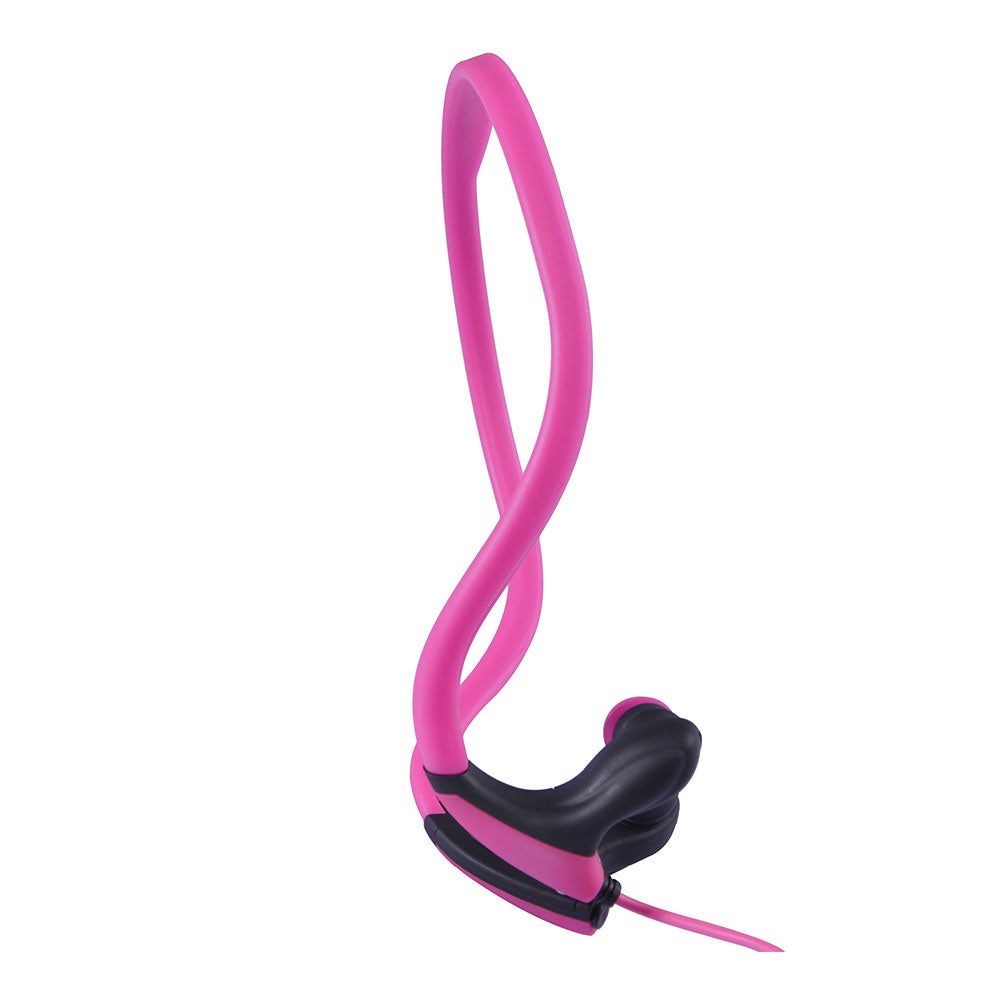 Ecouteurs sport filaire Rose Arceau tour de cou toucher doux Microphone intégré