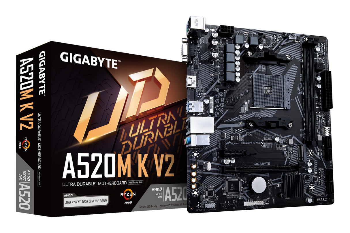 Carte mere - GIGABYTE - A520M K V2 - AM4 - DDR4 64 Go - PCIe Gen3 M.2