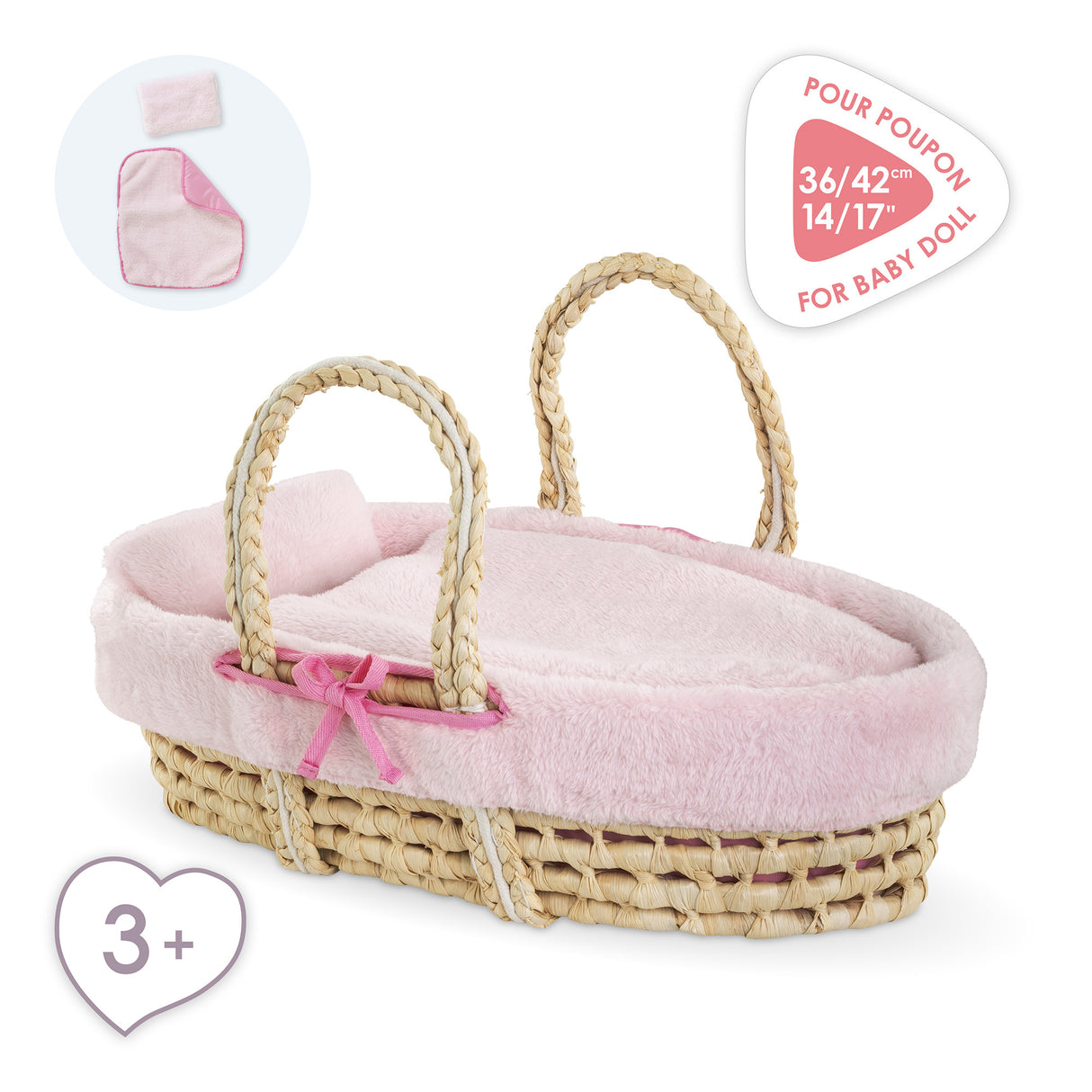 Accessoires poupons - COROLLE - Ensemble Couffin Peluche Rose - pour poupons 36 et 42 cm - des 3 ans