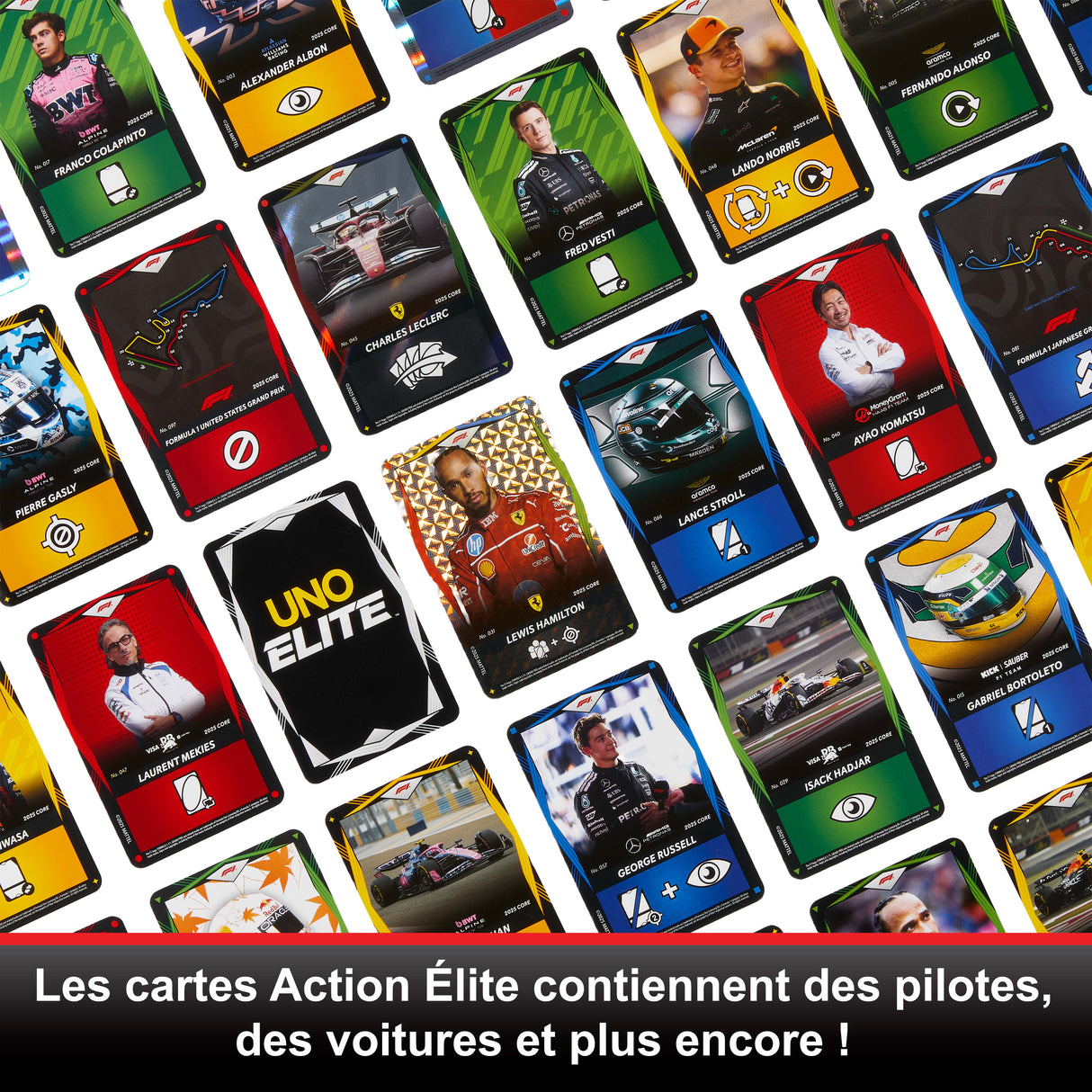 UNO Élite Formula 1 Édition - Jeu de cartes - Avec 4 boosters - Mattel Games - JLV42 - 7 ans et +