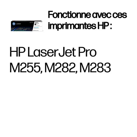Cartouche de Toner Noir HP 207 (W2210A) - Authentique pour imprimantes HP Color LaserJet Pro M255/MFP M282/ M283