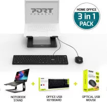 Pack TïÂ¿Â½lïÂ¿Â½travail 3en1 (Clavier/Souris/Support) Port Design Home Office (Noir)
